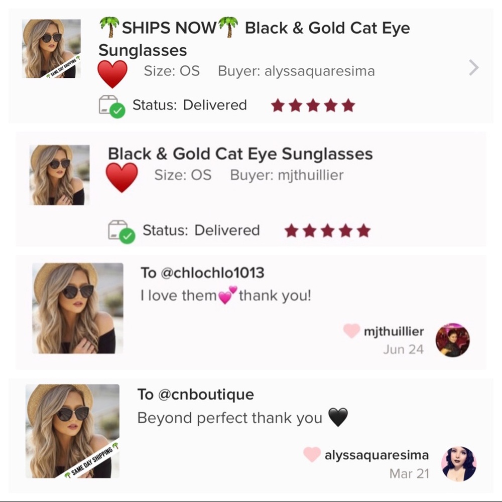 Black & Gold Cat Eye Sunglasses - Picture 7 of 7